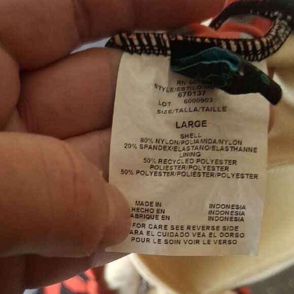 Aqua Green Red Floral One-Piece Swimsuit size large - Picture 5 of 5